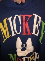 Disney Mickey Mouse Blue Hoodie Men’s XL Puzzled Face Block Letter Pullover