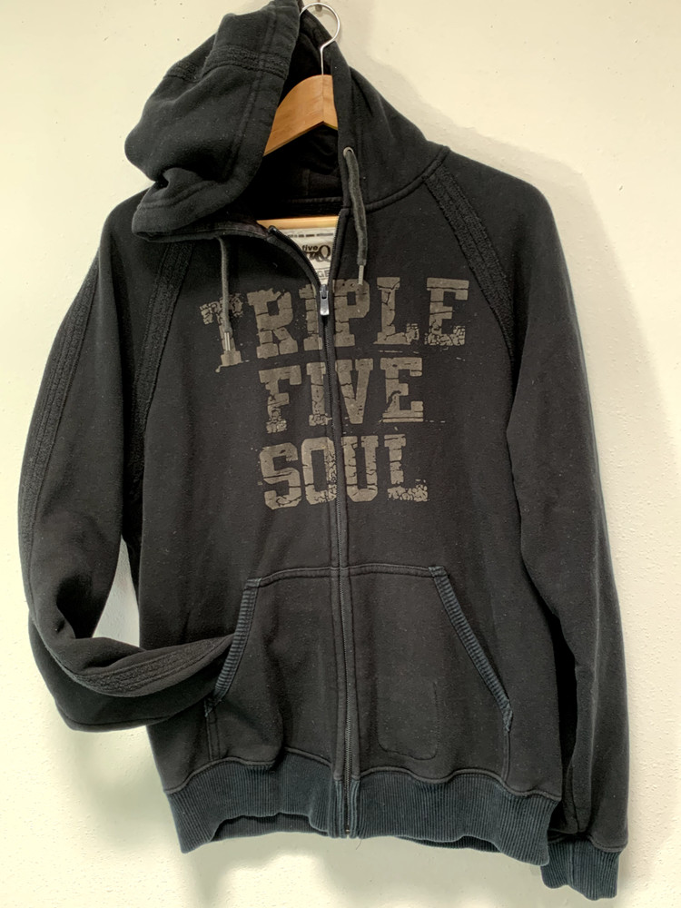 Vtg🔥Triple Five Soul Black zip hoodie 90s back to school 555 nyc ecko avirex