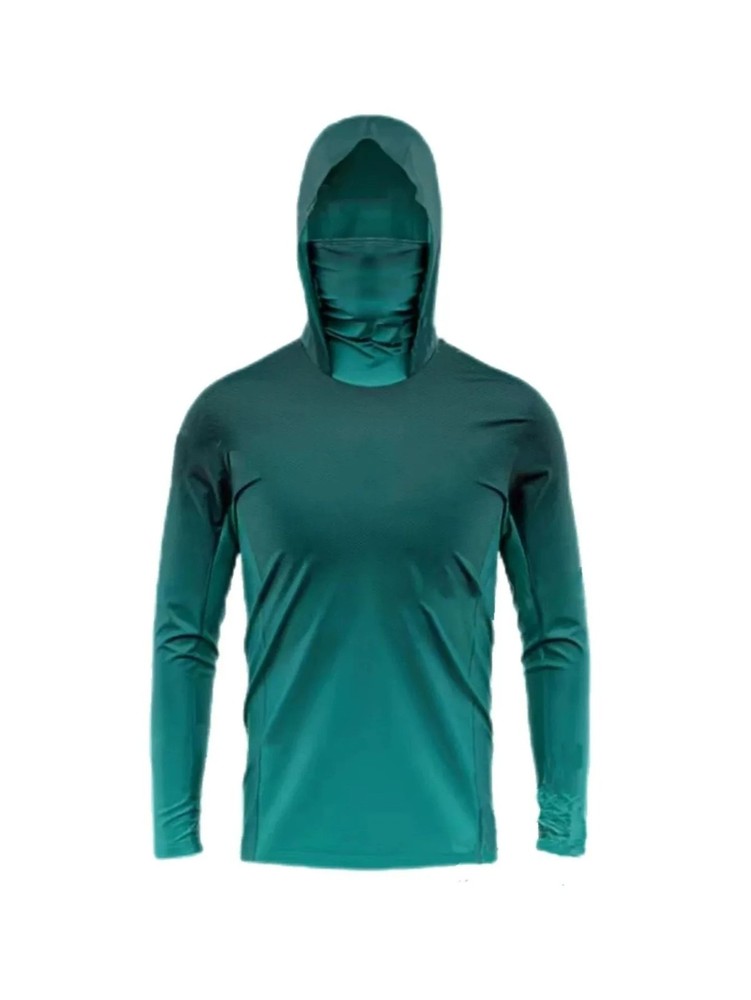 Men Long Sleeve Fishing Hoodie Mask Anti-UV Sun Protection Clothes Fish Shirt