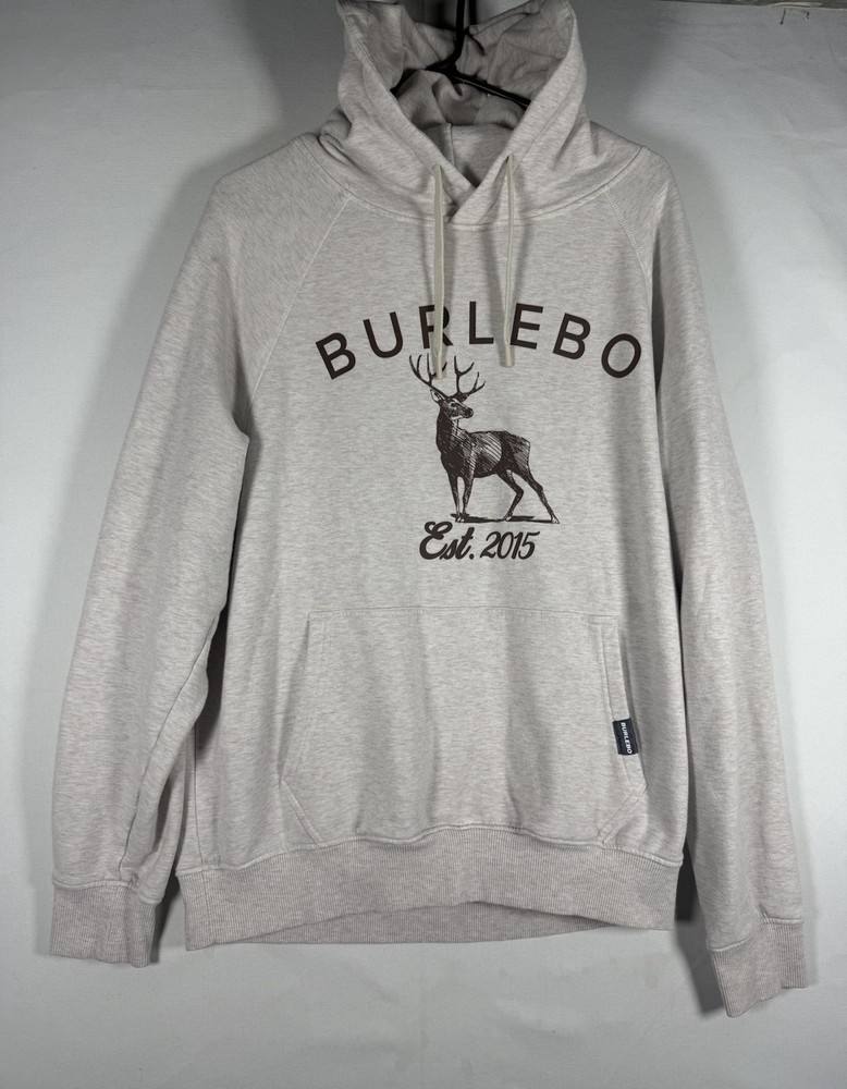 Burlebo Whitetail Deer Fleece Pullover Hoodie Heather Oatmeal Men’s Size Medium