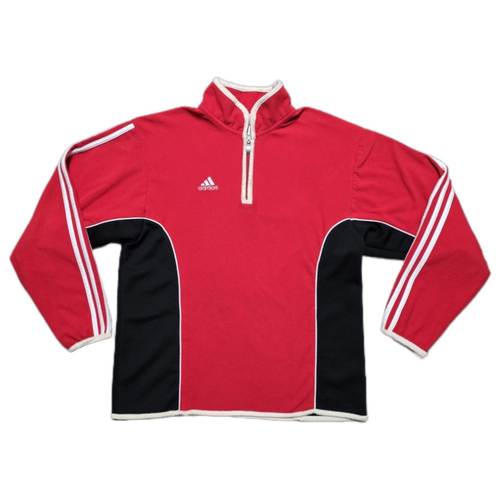 Vintage 90s Adidas Soccer Deep Pile Fleece 1/4 Zip SweatShirt Mens Sz M Red