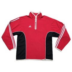 Vintage 90s Adidas Soccer Deep Pile Fleece 1/4 Zip SweatShirt Mens Sz M Red
