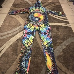 Electro Threads Full Body Suit Hoodie Pants Psychedelic Peace Duality Size LARGE