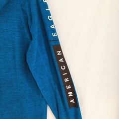 American Eagle Pullover Hoodie Men’s Med Heather Blue Gray Sweatshirt Spellout