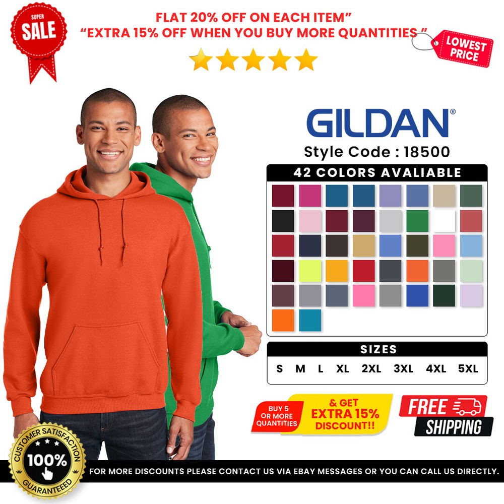 Gildan G185 Men’s Heavy Blend Pouch Pocket Long Sleeve Hooded Sweatshirt