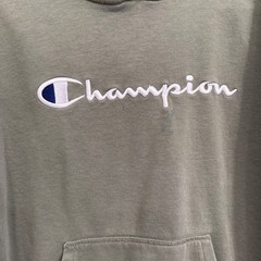 Champion Hoodie Kids Pullover Sweatshirt Olive Green Gray Lined XL Extra Large