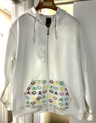 Karl Kani Gold White Hoodie Full Zip Front Studded Skull Back Size XL Vintage Y2