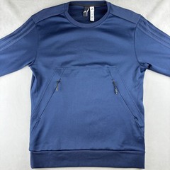 Adidas Crewneck Sweatshirt Men M Navy Blue Mesh Pullover Zipper Pockets 3 Stripe