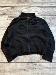 VTG G-Star RAW Velur Logo Streewear Full Zip Up Hoodie Sweatshirt Black