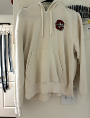 Champion Men’s Beige Pullover Fleece Hoodie Logo Patch Pockets Size M