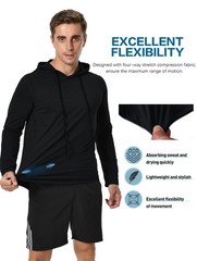 Men Athletic Shirt Workout Running Long Sleeve Shirt Hoods hoodie Quick Dry Cool