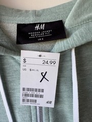 H&M Mens Zip Up Hoodie Hooded Jacket Sage Green Lightweight 2 Pockets Size Small