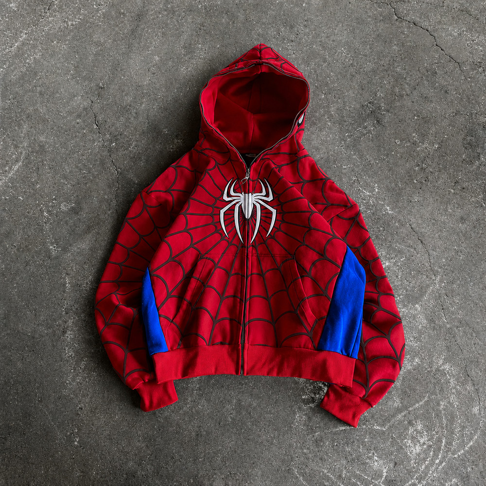 Spider-Man Men’s Full-Zip Mask Hoodie Long-Sleeve Jacket S–2XL – Fast Shiping