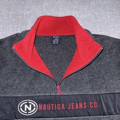 Nautica Jeans Company Sweatshirt Mens 2XL Gray 1/4 Zip Mock Neck Fleece Pullover