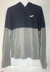 HOLLISTER LONG SLEEVE LIGHTWEIGHT HOODED GRAY & NAVY COLOR-BLOCK SHIRT SIZE XL