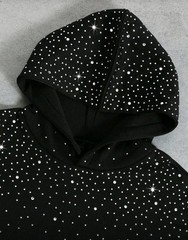 New Luxury Men Women Diamond Rhinestones Fashion Black Hoodie High Quality