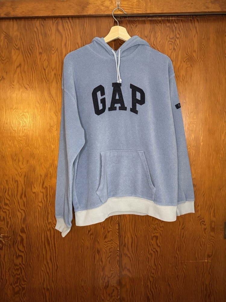 Large Vintage 90s Blue GAP Fleece Hoodie Preppy Fashion Fall Winter Streetwear