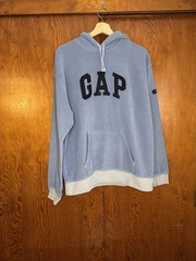 Large Vintage 90s Blue GAP Fleece Hoodie Preppy Fashion Fall Winter Streetwear