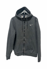 Nike Men’s Gray Fleece Full Zip Hooded Hoodie Logo Pockets Size L Regular Fit