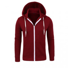 Spring and Autumn Men’s Solid Color Casual Zip Hooded Sweater Jacket Cardigan