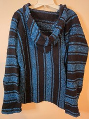 Textiles Mexican Blue(Teal) And Black Baja Hoodie Pullover Size Medium–NWOT