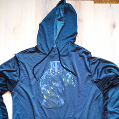 Marvel Black Panther Men’s Pullover Hoodie M Black Graphic Pockets Gray Comic