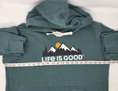 Life Is Good Mountain Hoodie Mens Medium Green Sweatshirt Outdoor Hiking Walking