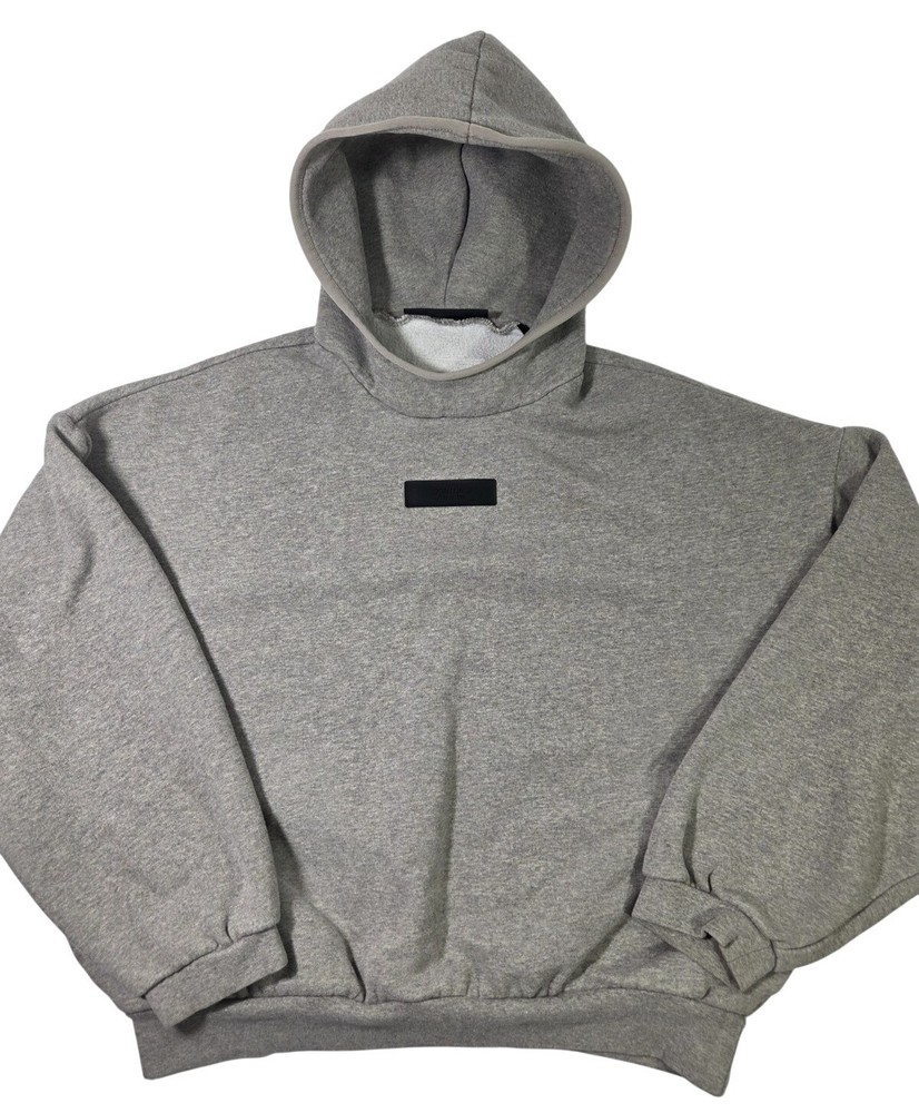 EUC Fear Of God Essentials Dark Heather Grey Oatmeal Hoodie Boxy Sz S Oversized
