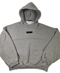 EUC Fear Of God Essentials Dark Heather Grey Oatmeal Hoodie Boxy Sz S Oversized