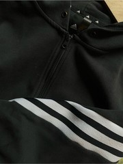 Adidas Black Zip Hoodie with White Stripe Sleeve Detail