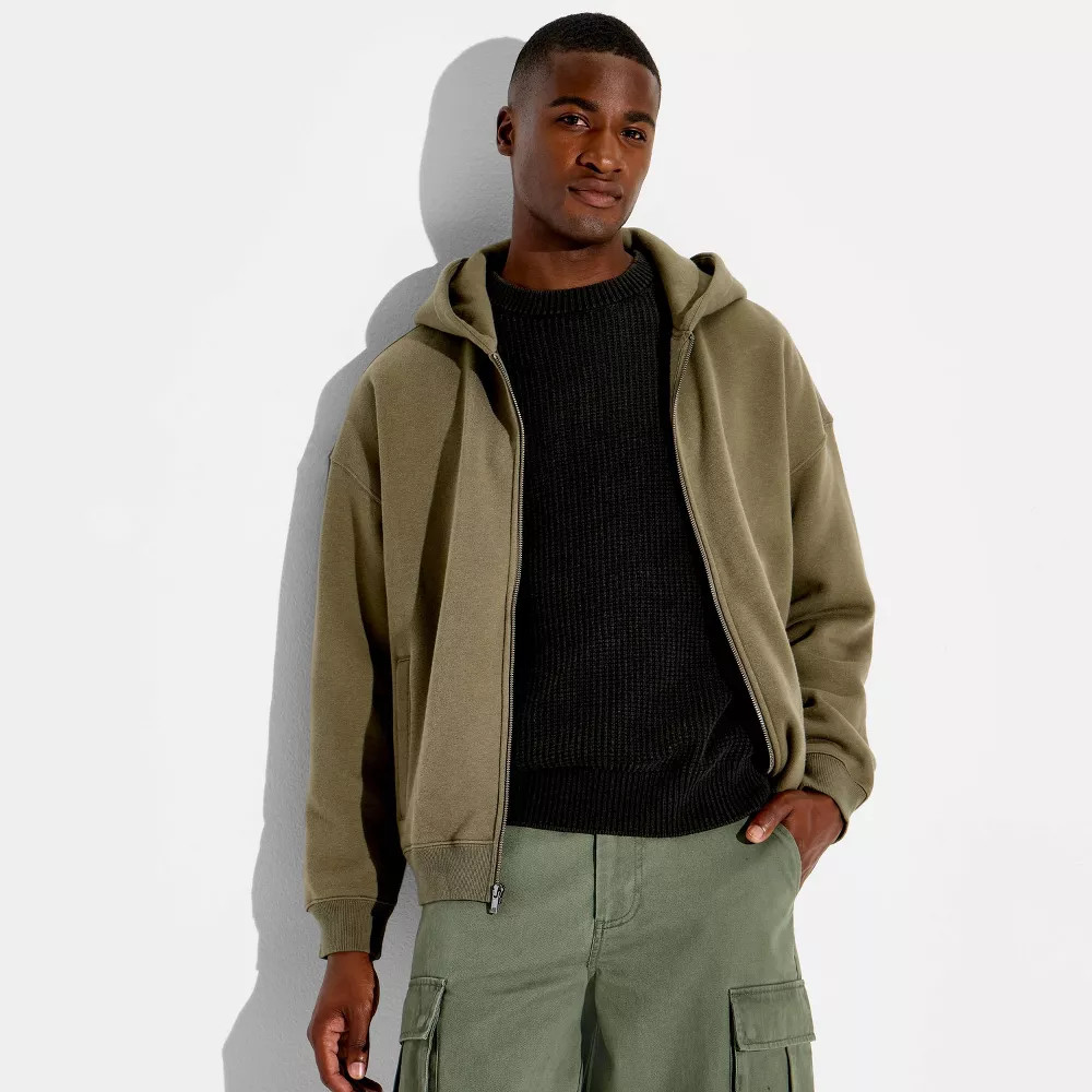 Men Full Zip Hooded Sweatshirt – Original Use Olive Green XXL