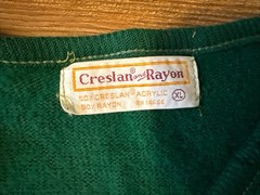 VTG 60s 70s Creslan Rayon Vneck Sweater USA Made Size Xl Green