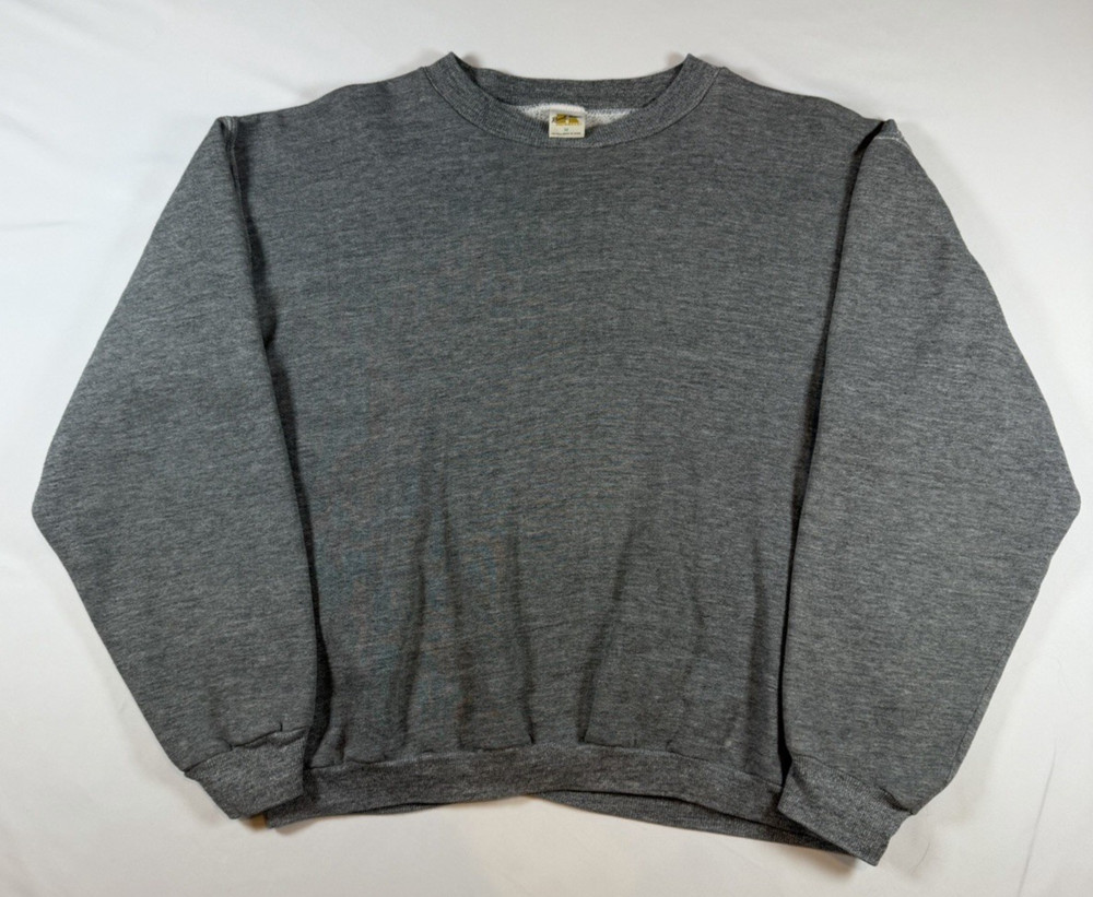 Mens M Gold Tag Russell Sweatshirt Crewneck Cotton Rayon Boxy Vintage Blank Gray