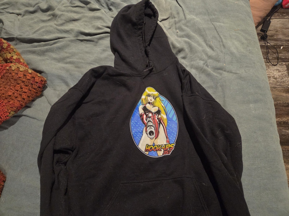 Hook-Ups Men’s Black Pullover Hoodie Graphic Print Hooded Long Sleeve Size XL