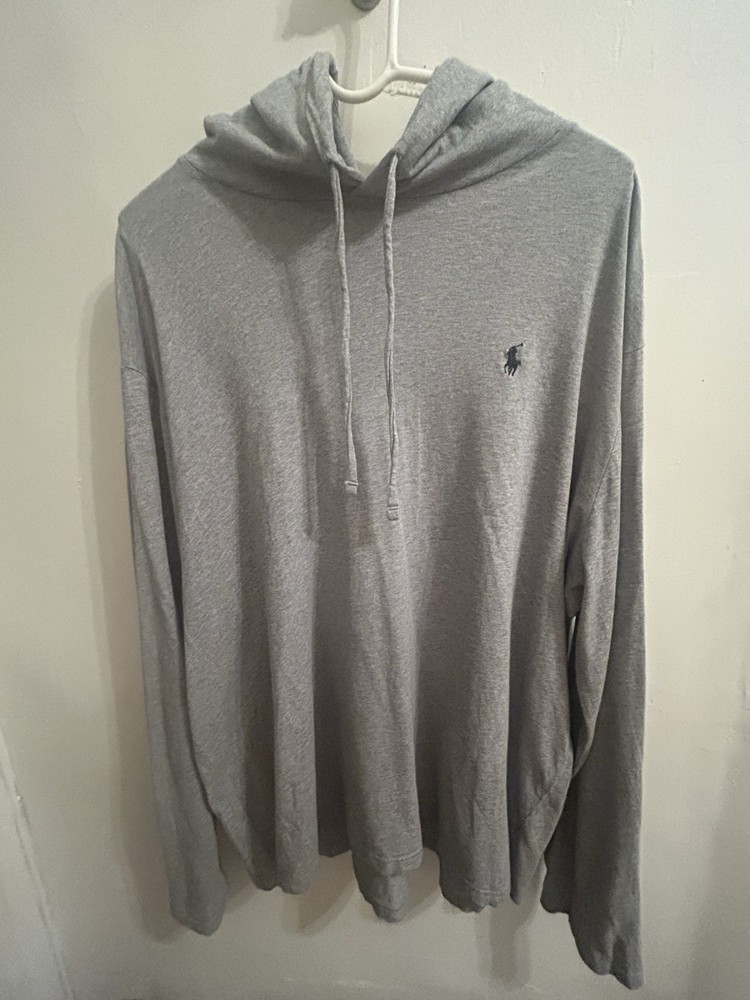 Polo By Ralph Lauren Heather Gray Hoodie Shirt/lightweight Jersey Hoodie