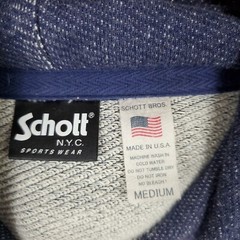 SCHOTT NYC Size Medium Mens Made in USA Hoodie Pullover Cotton Poly Blend Blue