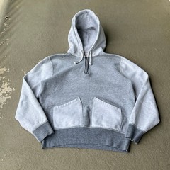 Wallace & Barnes Mens Heavyweight Split Pocket Quarter Zip Hoodie Two Tone Grey