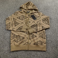 NEW True Religion Hoodie Mens S Beige Horseshoe Logo Full Zip Sweatshirt Jacket