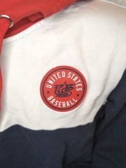 United States Baseball Hoodie Size L – Red/White/Navy Blue – Used Colorblock