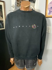 Vintage United Colors Of Benetton Script Embroidered Black Crewneck Sweatshirt L