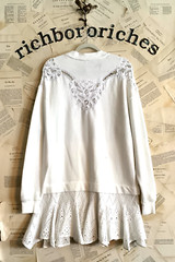 Free People Prairie Sweatshirt Tunic Dress Eyelet Lace Swing Hem Ivory S NEW