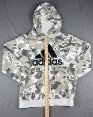 Adidas Camo Hoodie Large Gray White Pullover Fleece Logo Sweatshirt