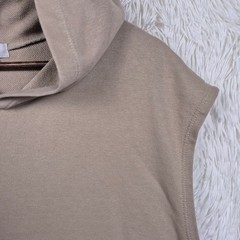 One Bone Mens Sleeveless Hoodie Tan French Terry Curved Hem Size 4 Athleisure