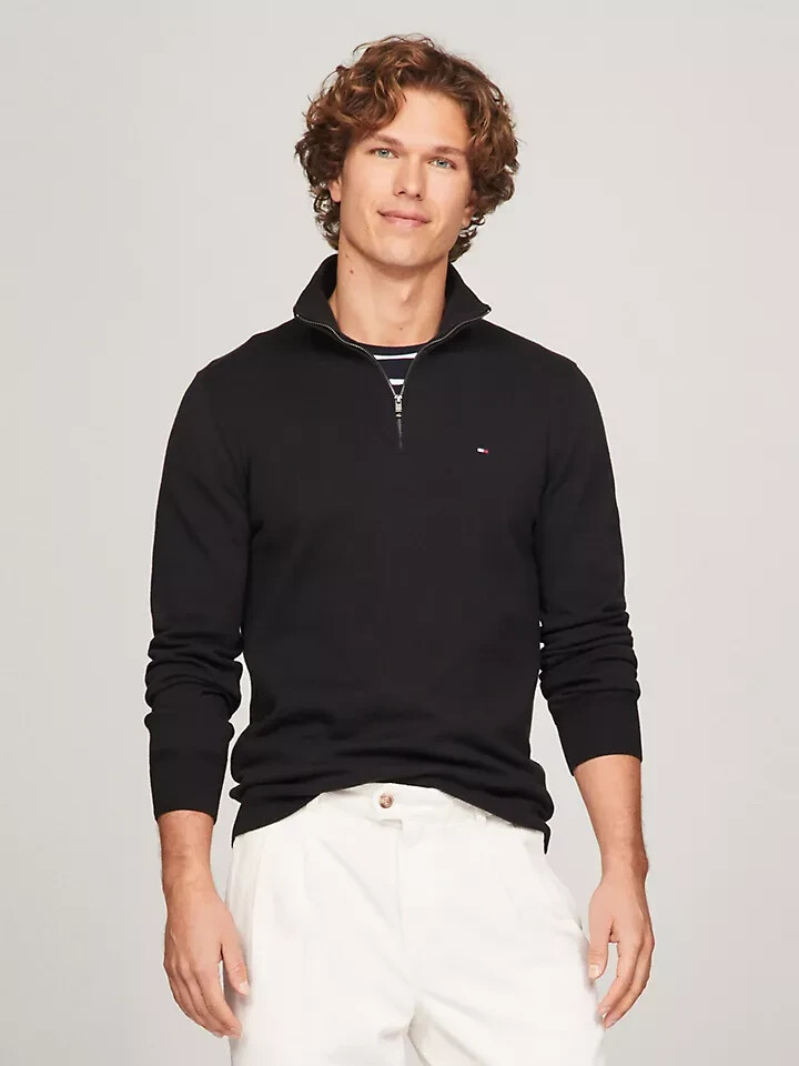 TOMMY HILFIGER Men’s Black Quarter 1/4 Zip Soft Pullover Sweater 2XL