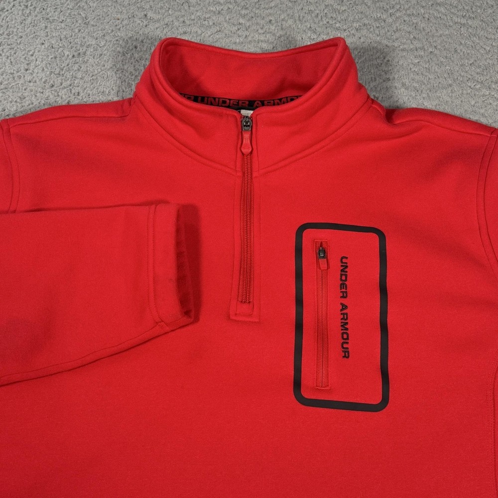 Under Armour Sweatshirt Mens XL Red 1/4 Zip Fleece Pocket Pullover Athletic