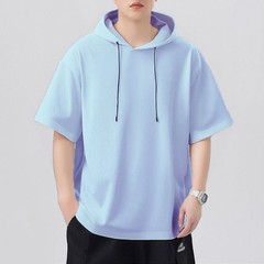 Men Casual Hooded Short Sleeve T Shirt Loose Fit Top Sweatshirt Daily Wear