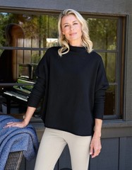 Frank & Eileen Effie Long-Sleeve Funnel Neck Triple Fleece Capelet Large Black