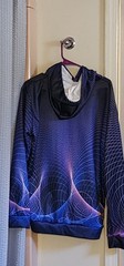 Men’s Blue Purple Black Geometric Graphic Print Pullover Hoodie L Polyester