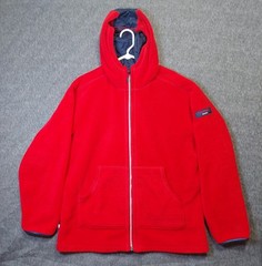 Tommy Jeans Mens Large Red Full Zip Hoodie Sweater 100% Polyester Drawstring