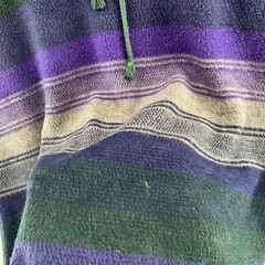 Vintage Todays News Hoodie Mens XL Purple Green Striped Acrylic Fleece 90s